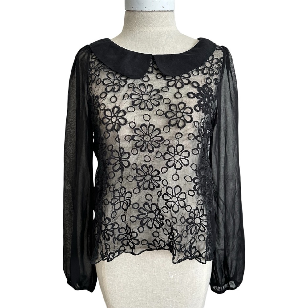 Ya Los Angeles Back Sheer Silk Blend Top Blouse Medium